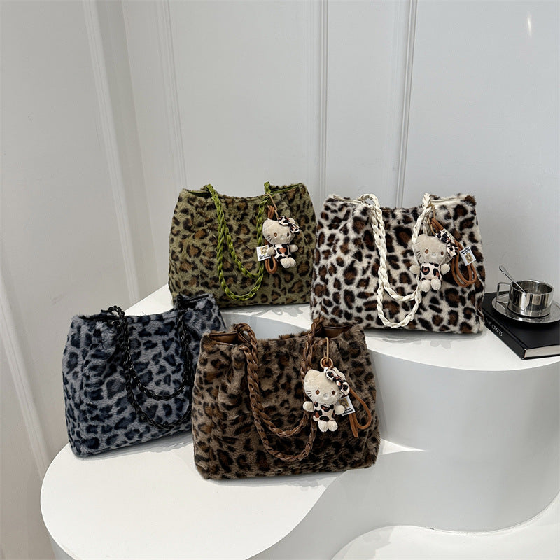 Western Style Leopard Print Plush Trendy Personality Simple Armpit Bags