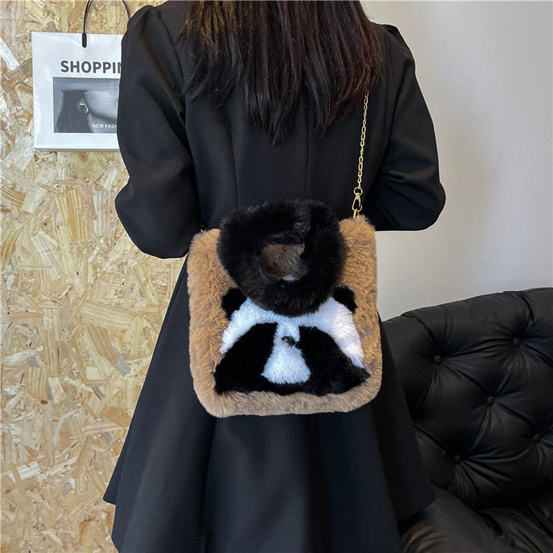 Panda Plush Cute Face Covering Large Crossbody Bags