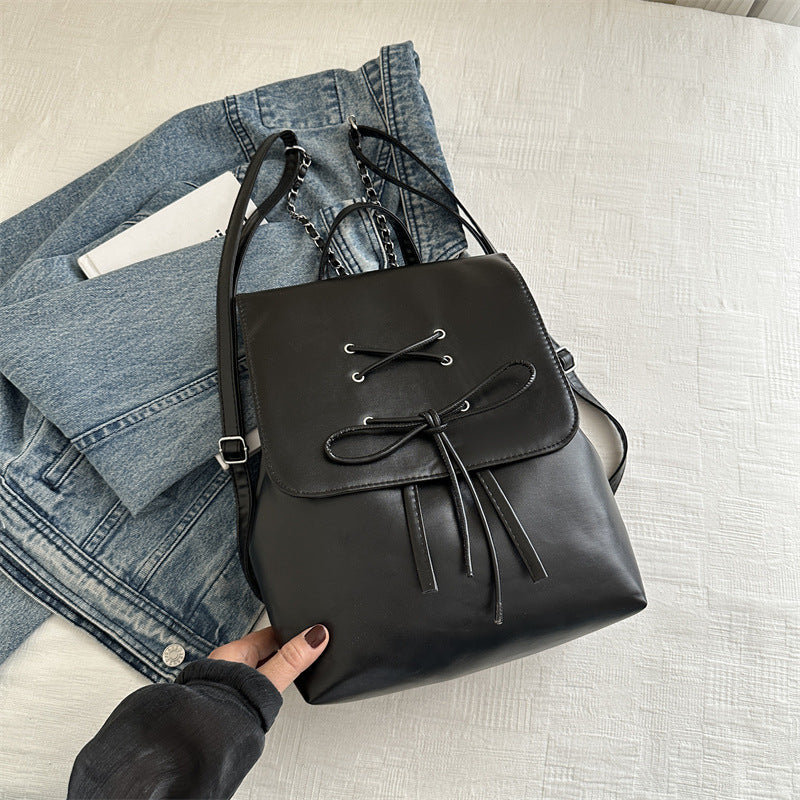 Women's Solid Color Simple Textured Bow Spring Backpacks
