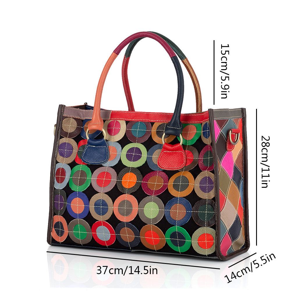 Women's Style Contrasting Color Design Large Capacity Handbags