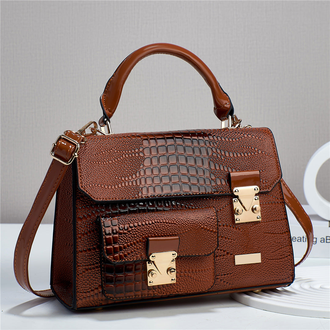 Women's Solid Color Lizard Texture Large Capacity Shoulder Bags