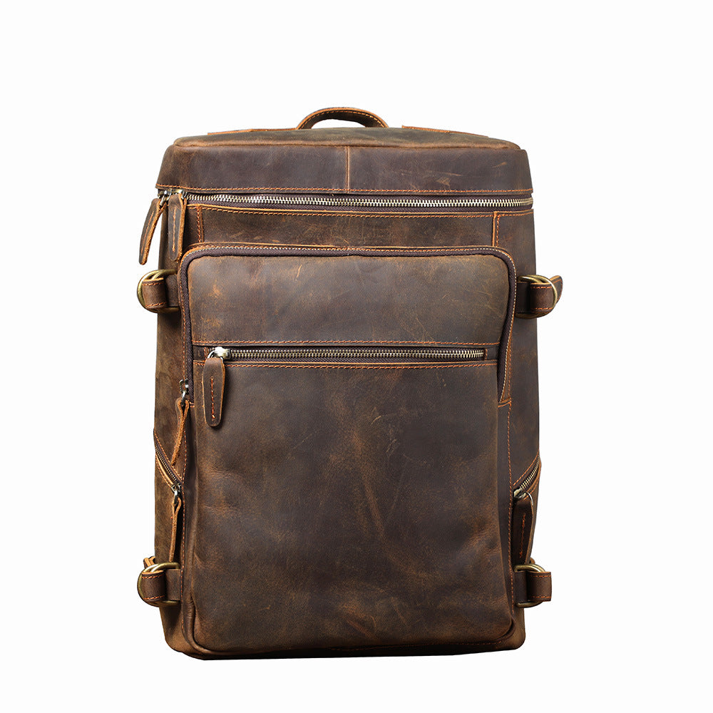 Men's Crazy Horse Leather Retro Large Capacity Backpacks