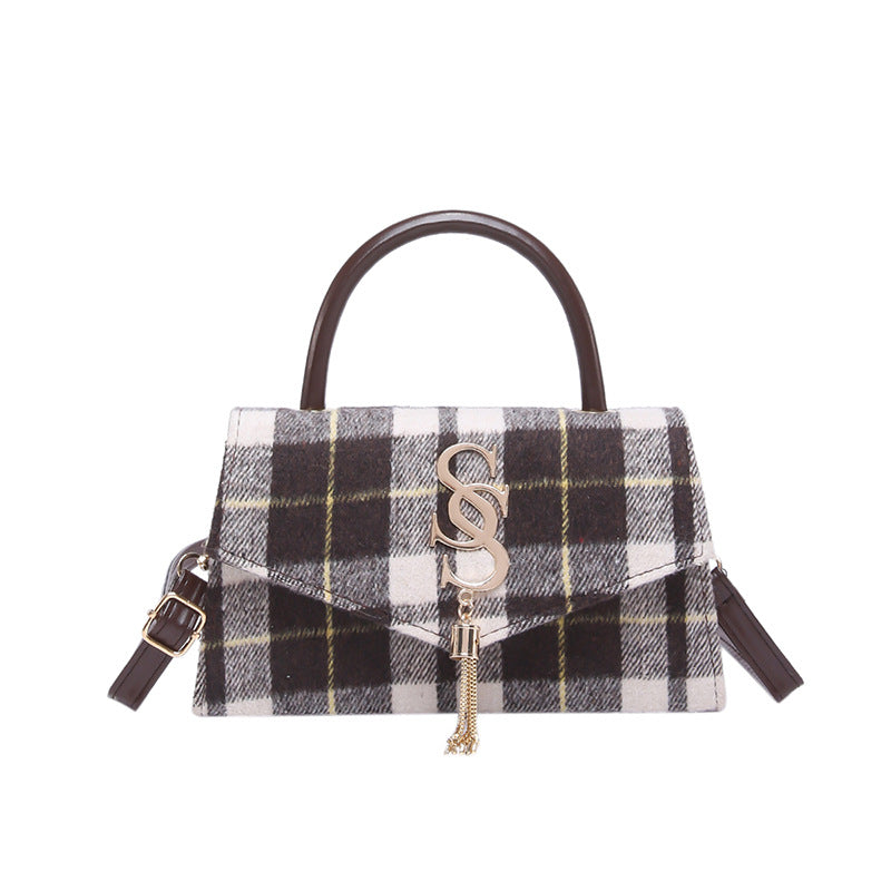 Women's Plaid Tassel Winter Simple Fashionable Western Shoulder Bags
