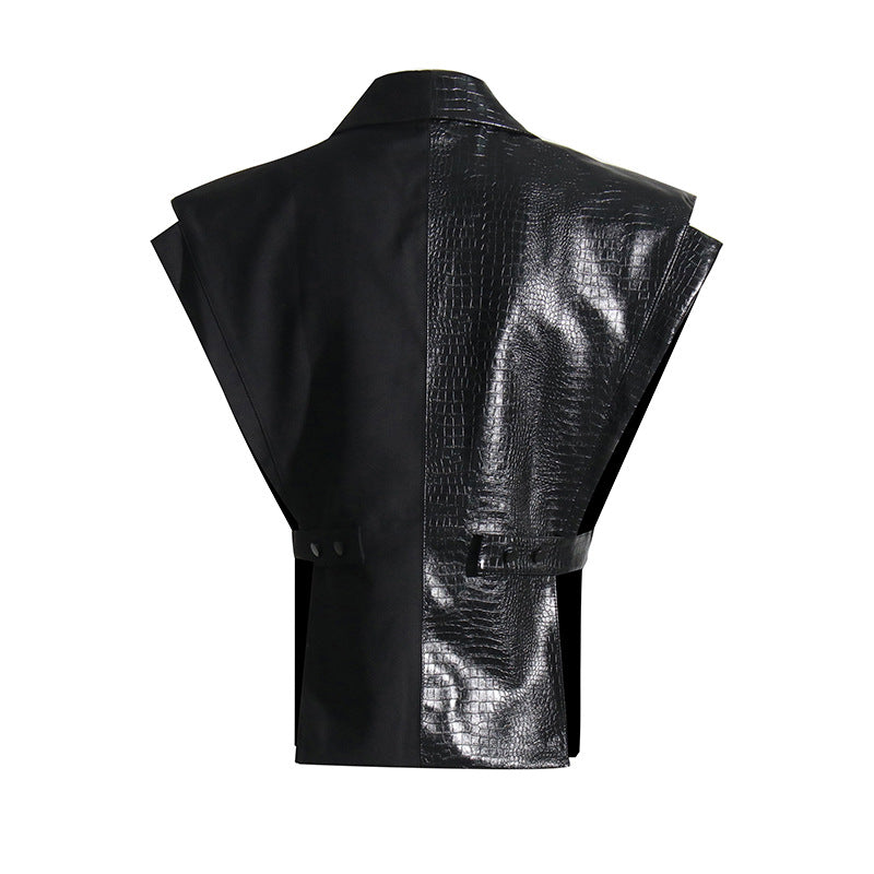 Crocodile Pattern Leather Stitching Fabric Personality Vests