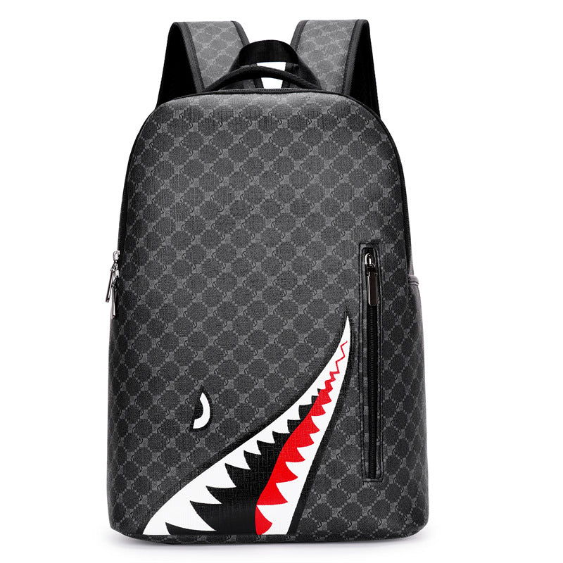Men's Personality Fashion Shark Mouth Plaid High Backpacks