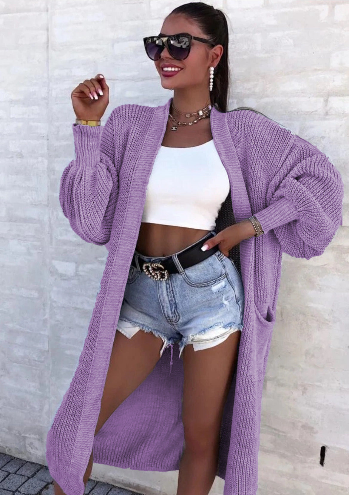 Women's Loose Long Lantern Sleeve Pocket For Knitwear