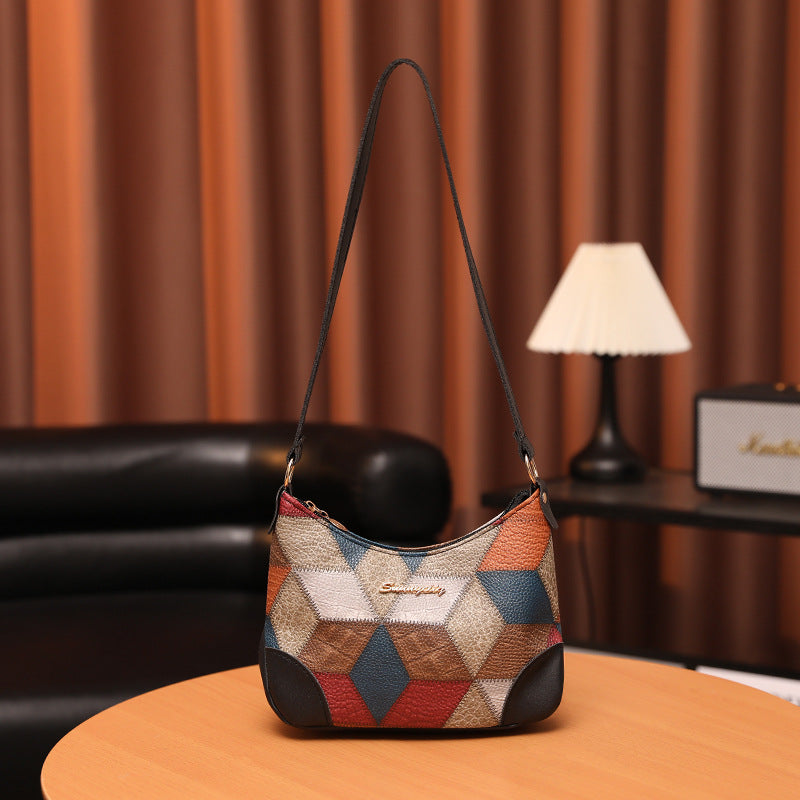 Women's Contrast Color Underarm Trendy Patchwork Retro Shoulder Bags
