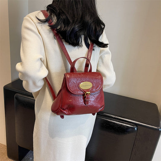 Women's Korean Fashion Texture Fashionable Solid Color Backpacks