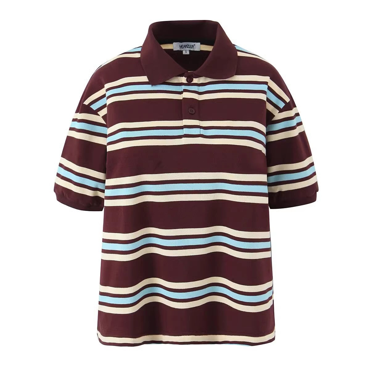 Women's Stripe Color Effect Collar Casual Long Blouses