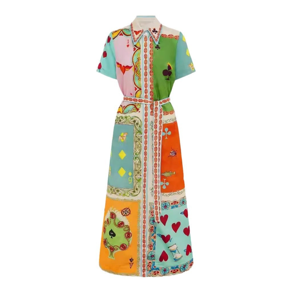 Women's Linen Short-sleeved Loose Casual Lace Up Dress