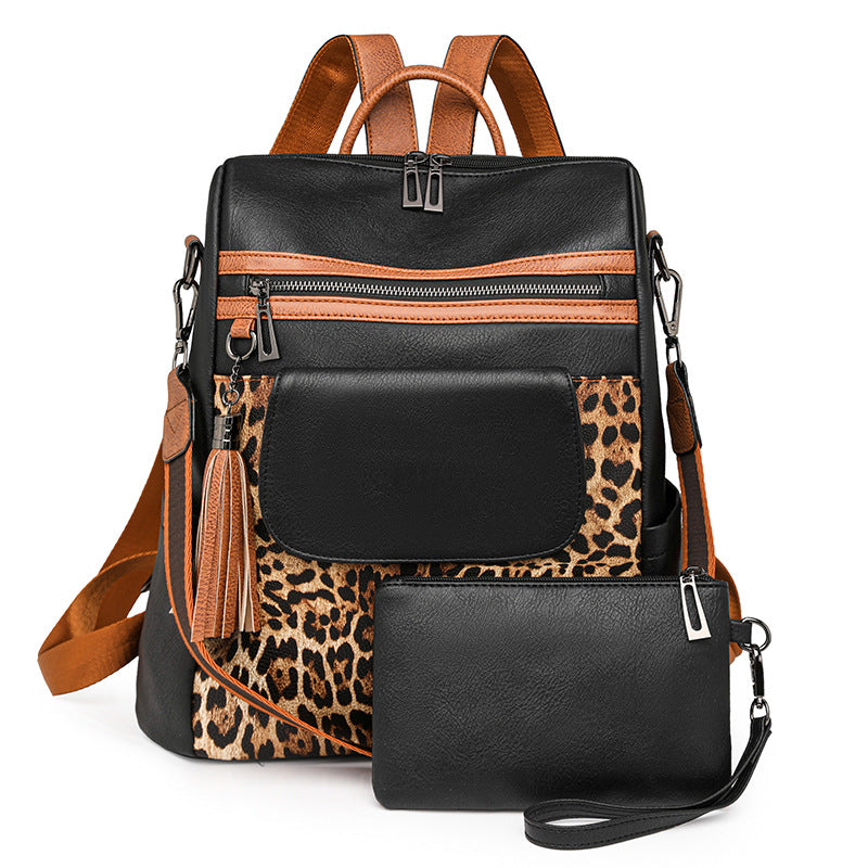 Women's Winter Vintage Leopard Print Fashion Large Backpacks