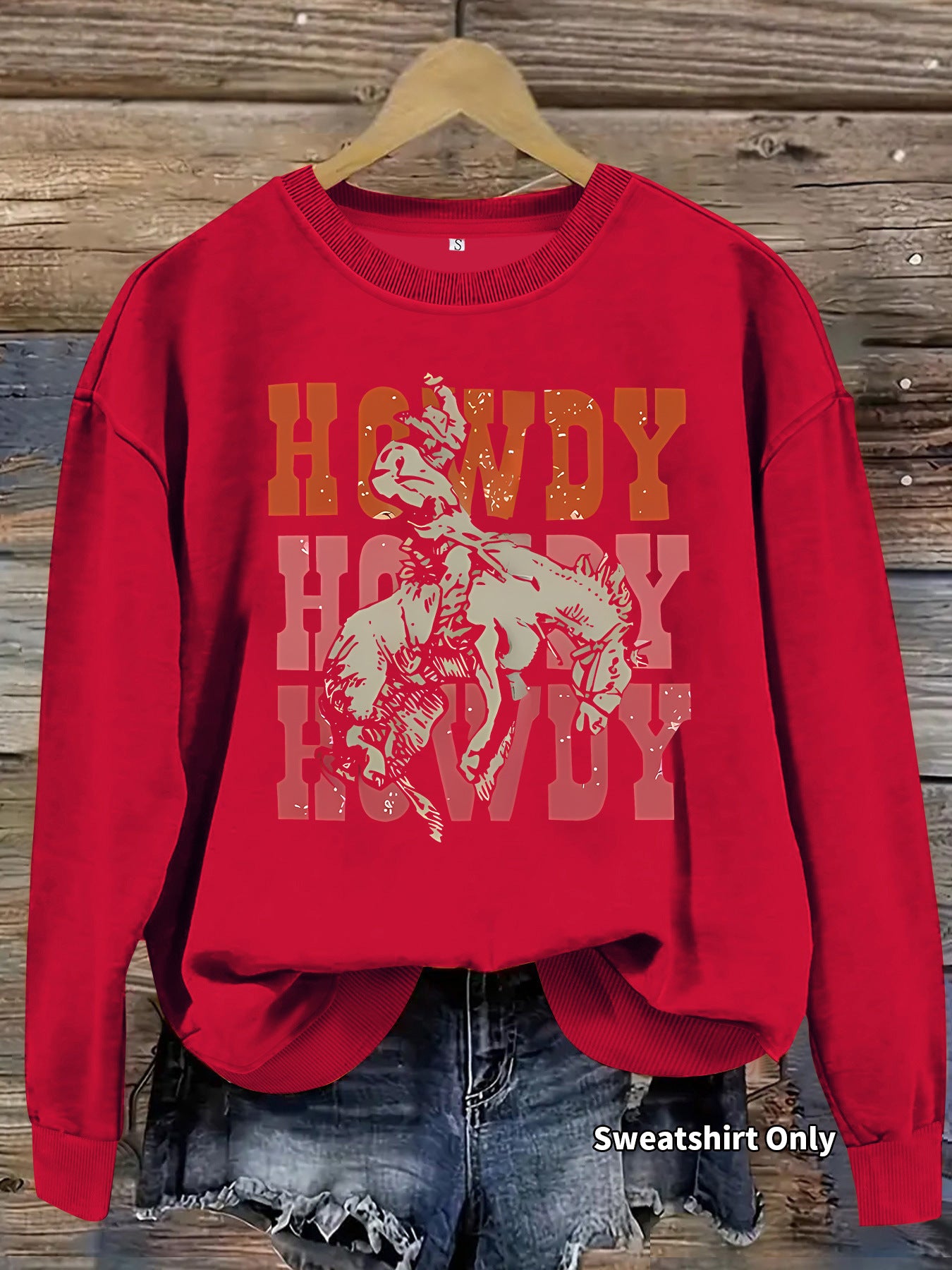 Riding Denim Printing Round Neck Fashion Women's Sweater, Sweater