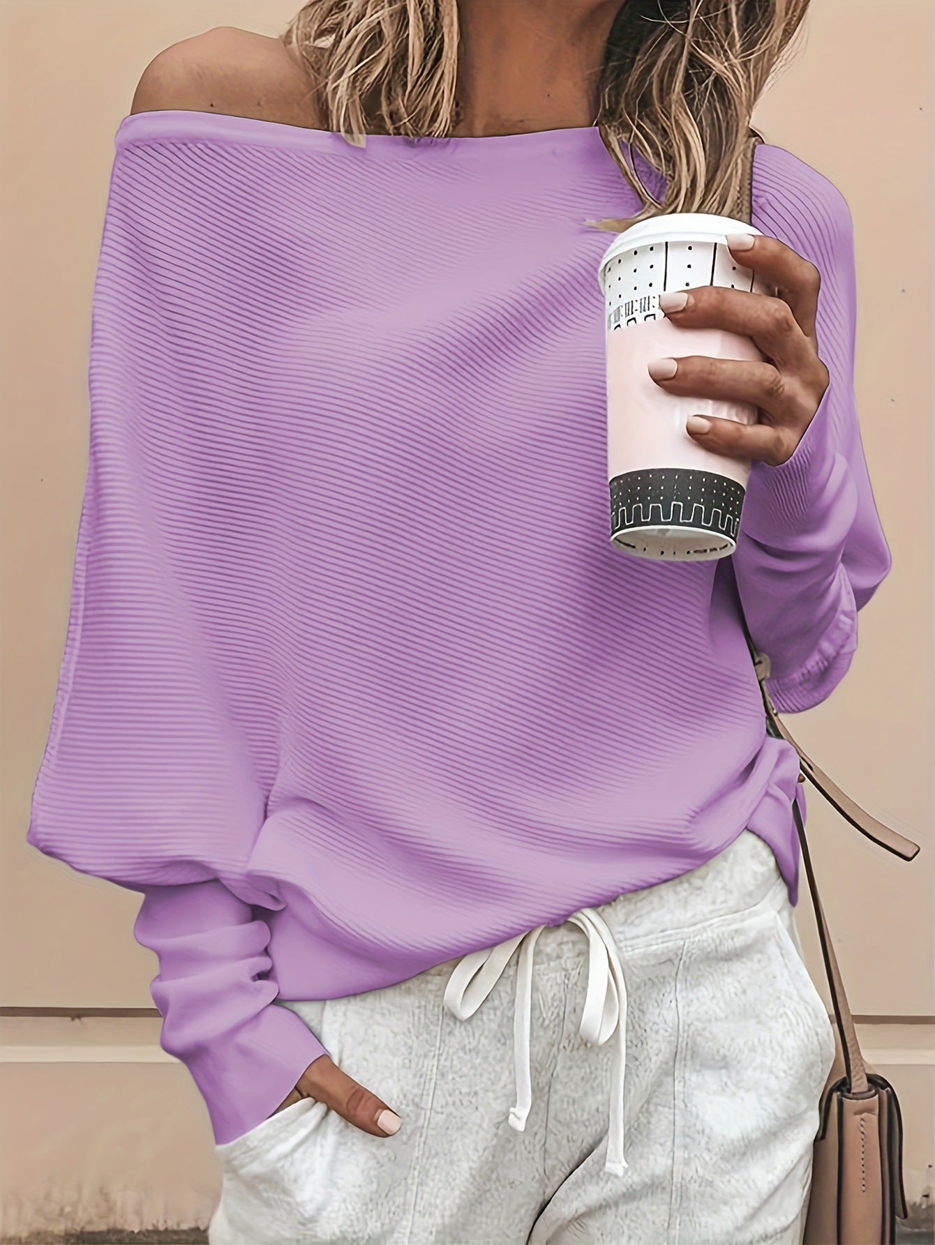 Solid Color Knitted Pullover Loose Batwing Knitwear