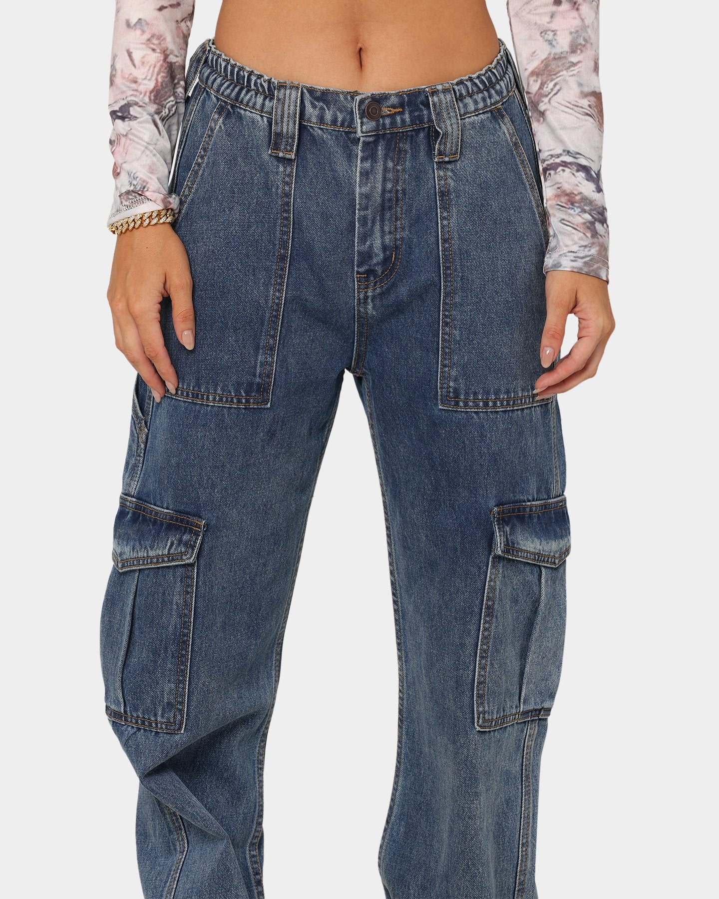 Women's High Waist Elastic Baggy Loose Bags Women's Jeans
