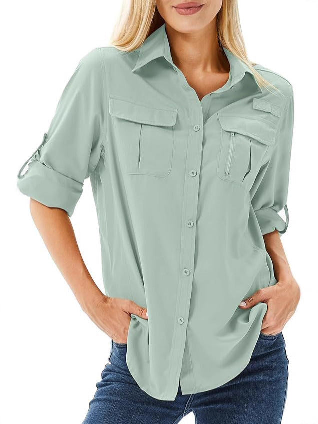 Women's Casual Wind Speed Dry Stretch Zipper Lapel Blouses