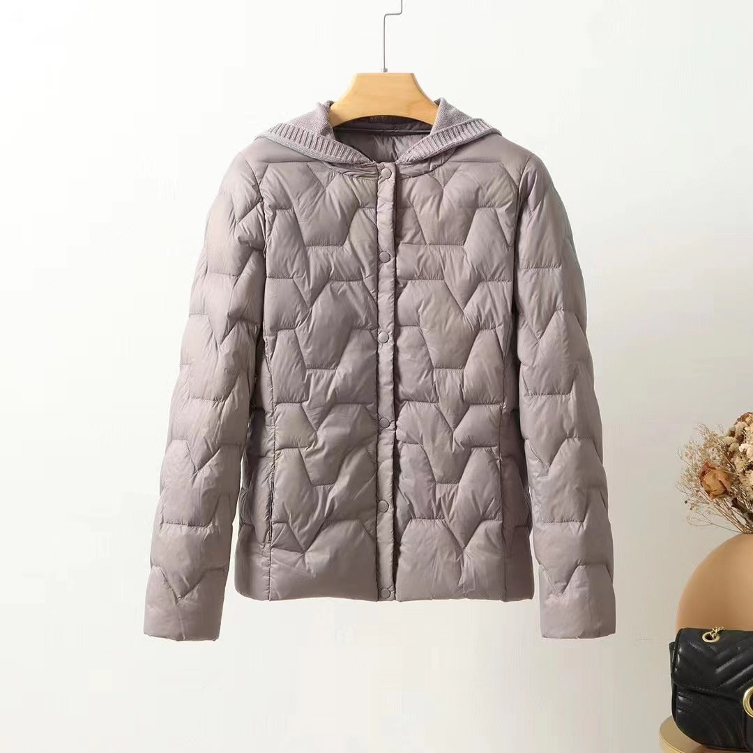Women's Down Knitted Hooded Breasted Lightweight Shorts