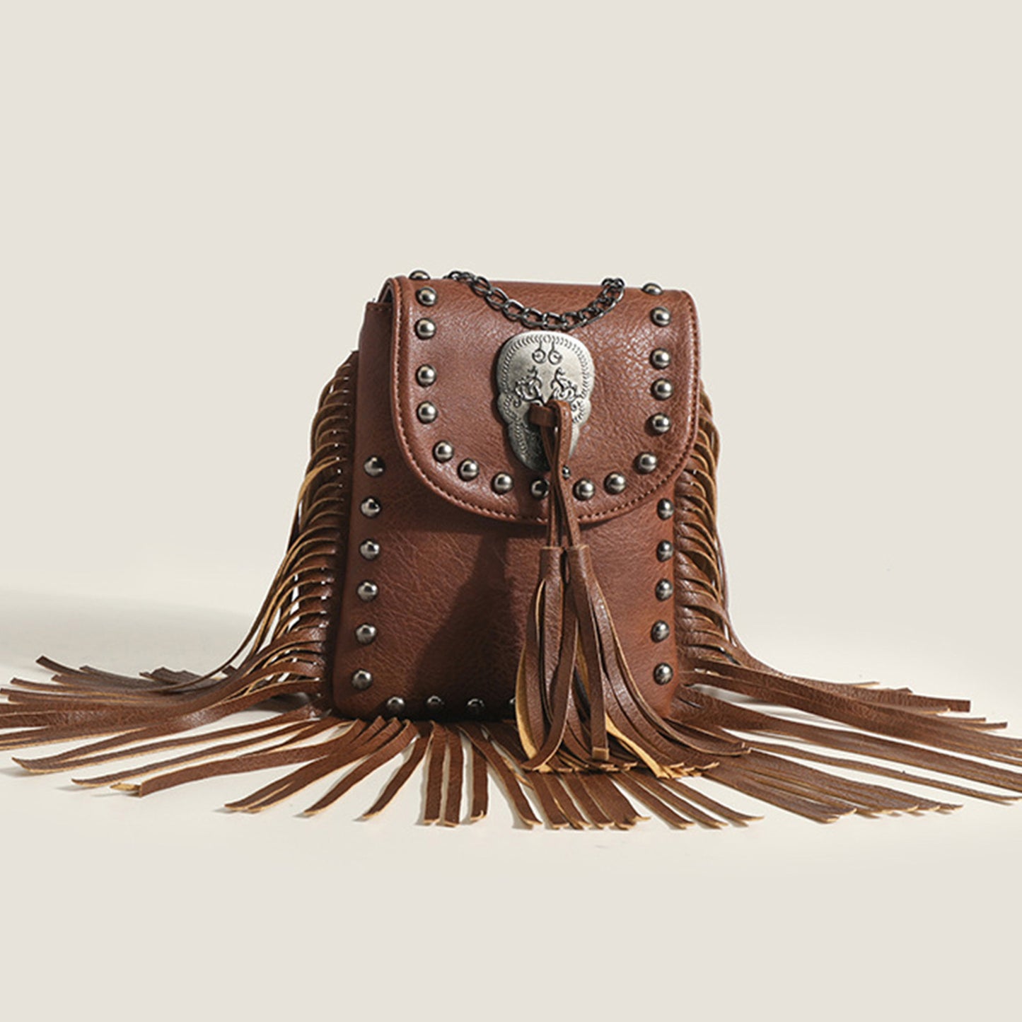Women's Tassel Retro Rivets Personalized Mobile Chain Shoulder Bags