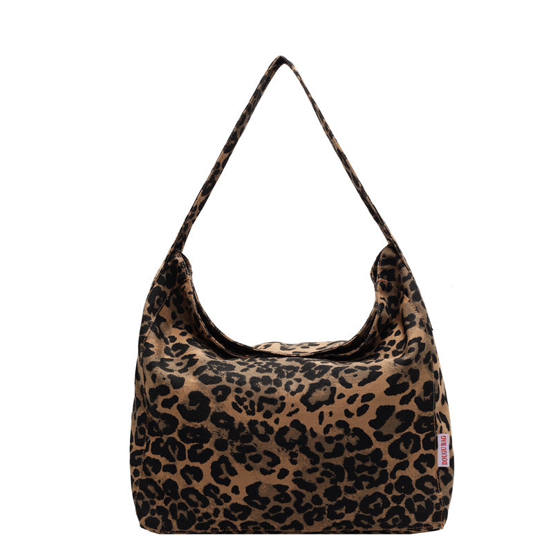 Women's Leopard Print Canvas Korean Large Capacity Commuter Shoulder Bags