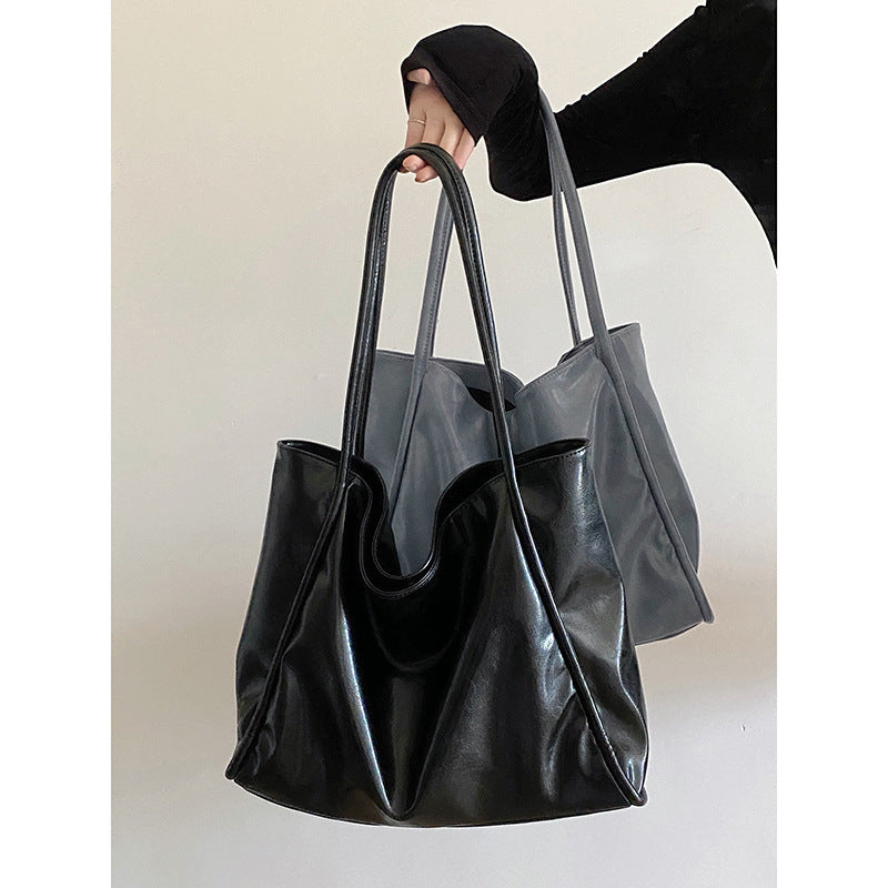 Women's Portable Glossy Large Capacity Class College Shoulder Bags