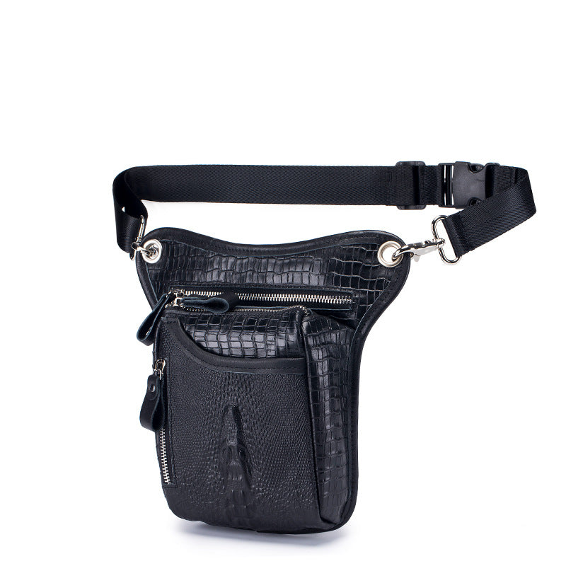 Men's Cowhide Motorcycle Leg Vintage Crocodile Pattern Bags