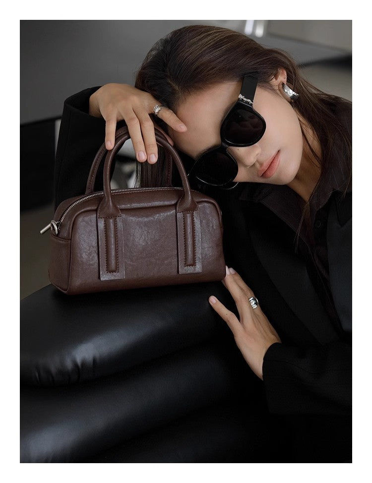 Women's Genuine Leather Vegetable Tanning Retro Boston Shoulder Bags