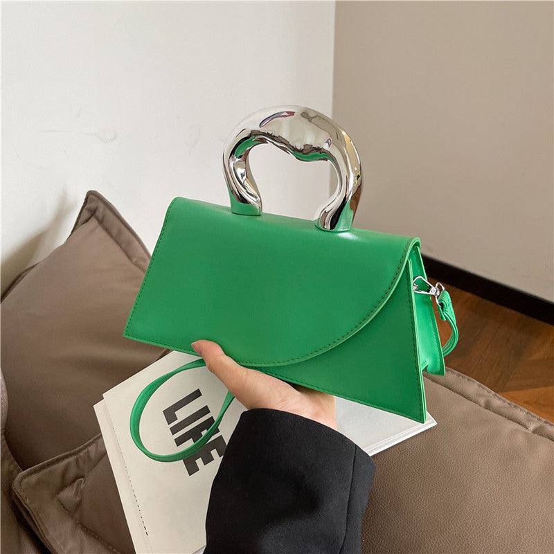 Women's Contrast Color Stylish Simple Textured Metal Shoulder Bags