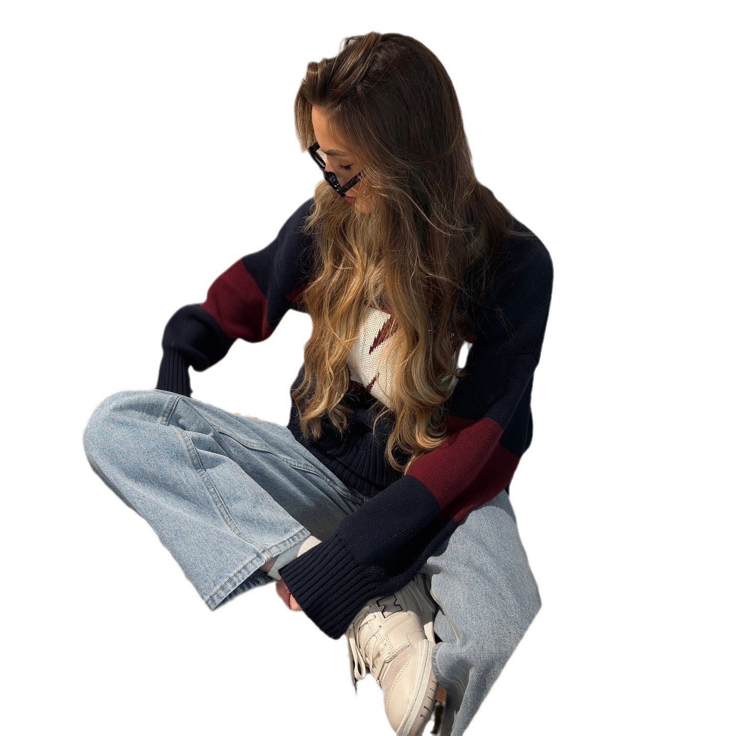 Letter Pattern Round Neck Long Sleeve High Street Loose Sweaters