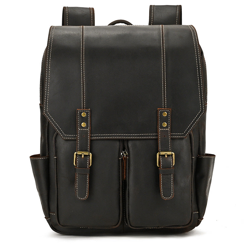 Men's Retro Crazy Horse Leather Cowhide Large Backpacks
