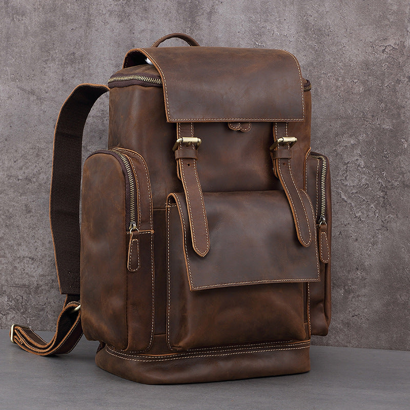 Men's Retro First Layer Cowhide Leather Computer Backpacks