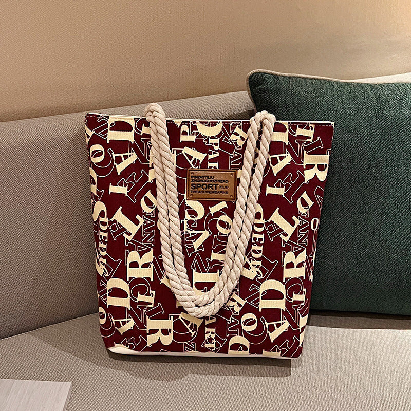 Letter Canvas Fashion Simple Large Capacity Shoulder Bags