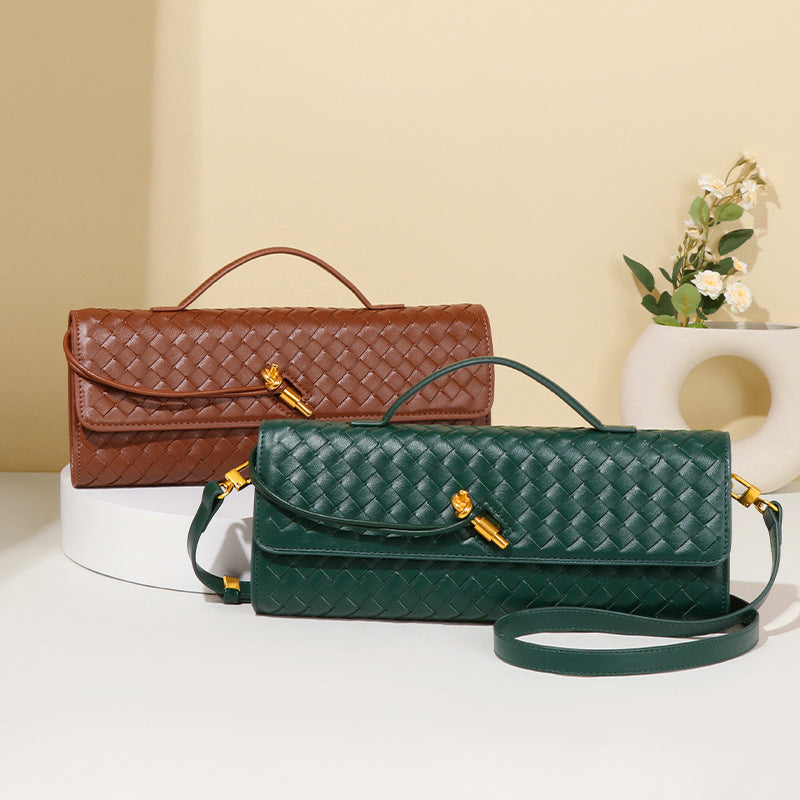 Trendy Woven Soft Leather Dinner Baguette Crossbody Bags