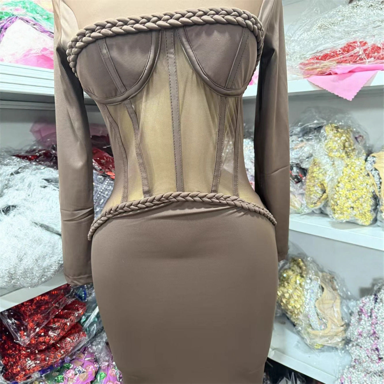 Women's Seaside Vacation Style Half Turtleneck Mesh Tight Dresses