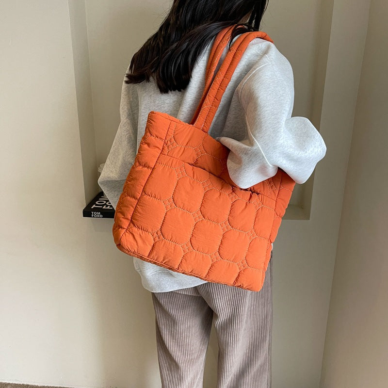 Women's Commuter Down Jacket Portable Cotton Embroidery Tote Bags