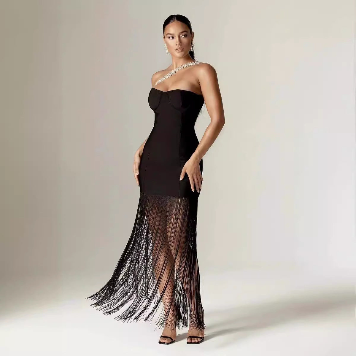 Personalized Tassel Dress Swing Sloping Shoulder Dresses