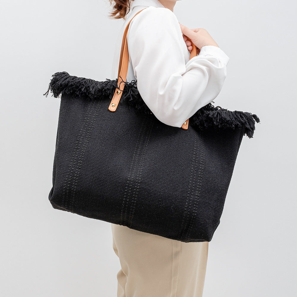 Women's Color Canvas Large Capacity Seaside Holiday Shoulder Bags