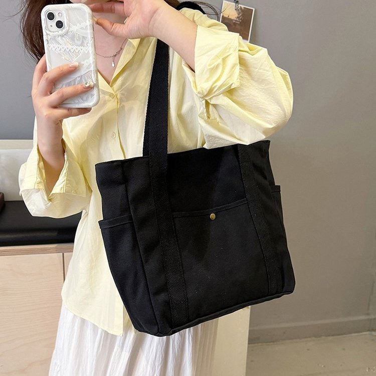 Women's Canvas Large Capacity Book Holding Class Armpit Bags