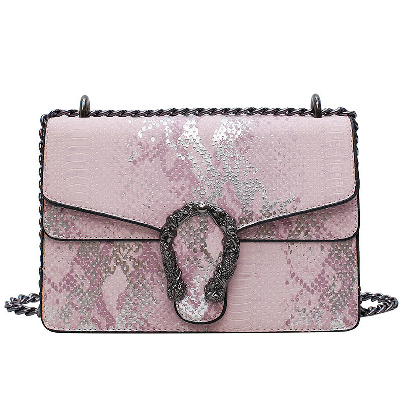 Women's Snakeskin Pattern Wine God Chain Double Bags