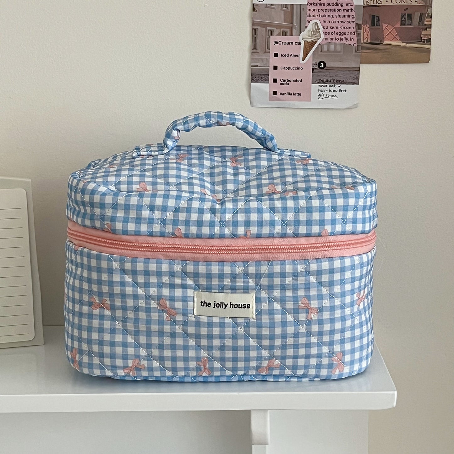 Plaid Bow Large Capacity Sweet Quilted Cosmetic Bags