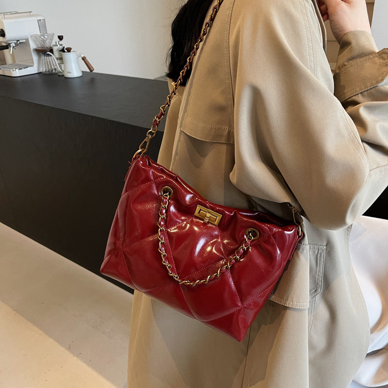 Women's High-grade Electroplated Chain Rhombic Design Trendy Armpit Bags