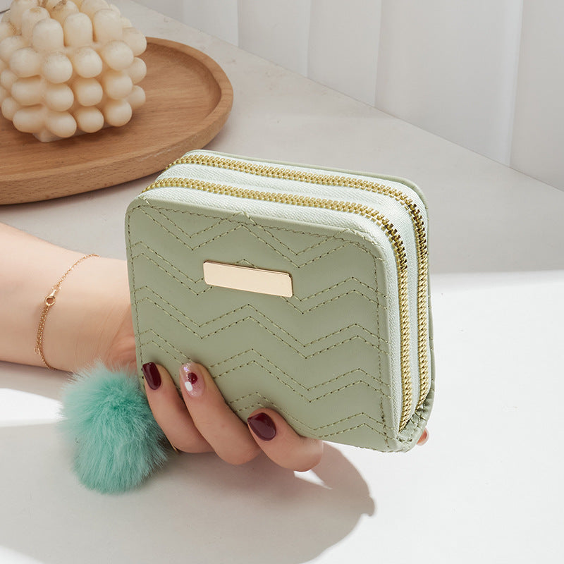 Double Layer Zipper Fashion Embroidery Plush Ladies Wallets