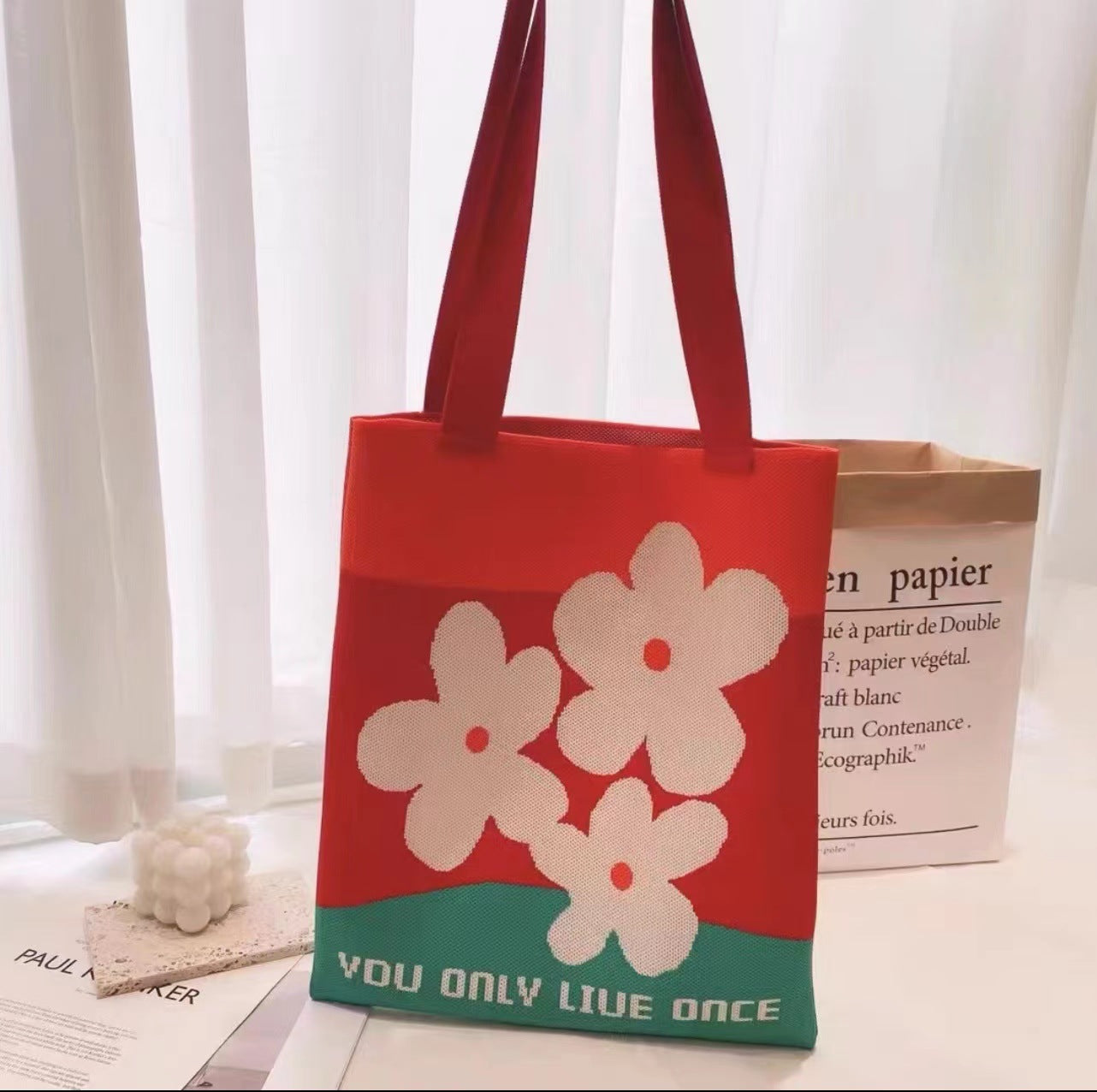 Women's Woven Portable Vegetable Basket Cute Computer Handbags