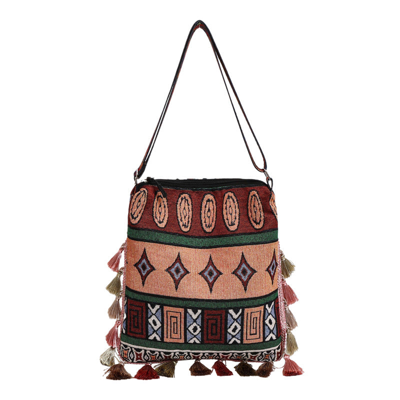 Women's Ethnic Print Tassel Autumn Large Capacity Bags