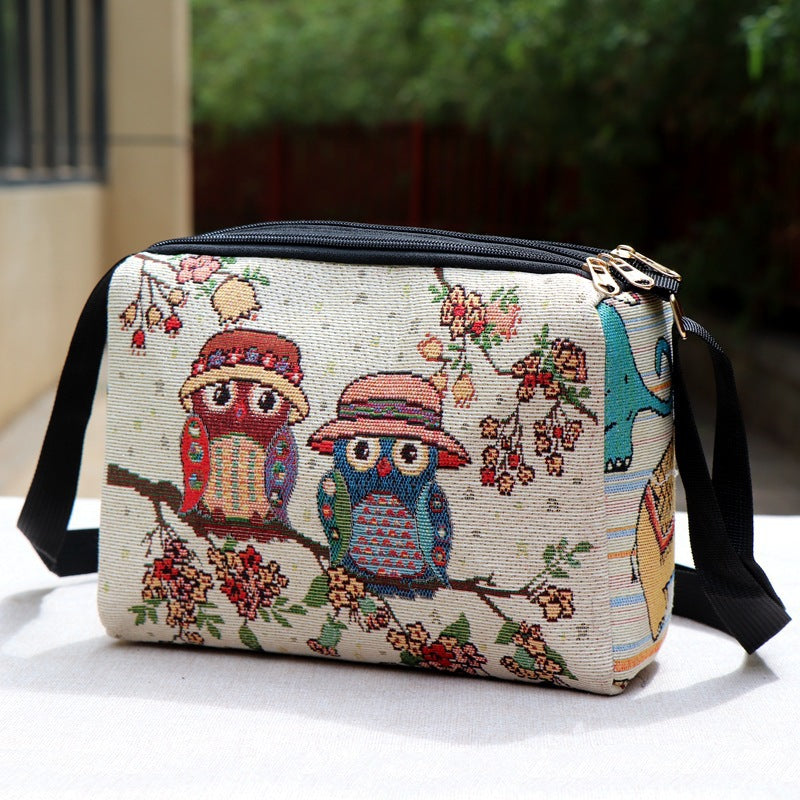 Style Embroidered Canvas Double-sided Gold Silk Crossbody Bags