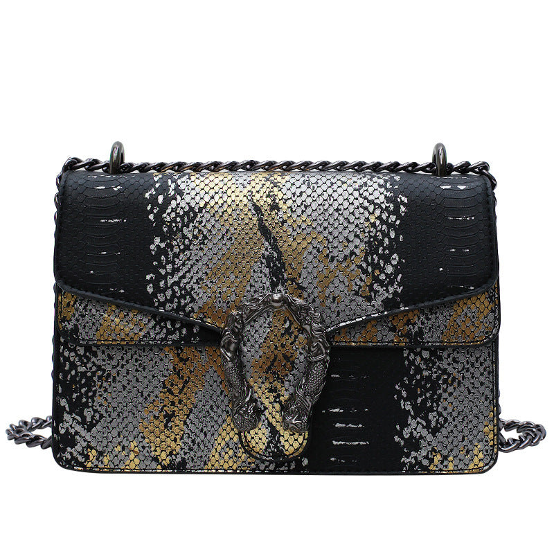 Women's Snakeskin Pattern Wine God Chain Double Bags