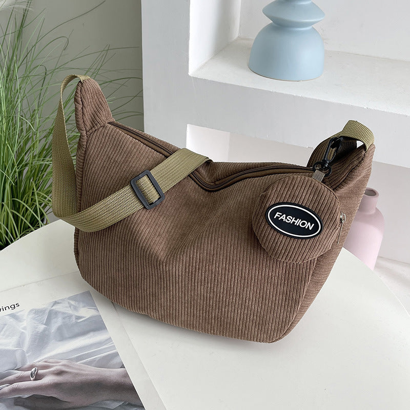 Women's Autumn Corduroy Fashionable Large Capacity Textured Crossbody Bags