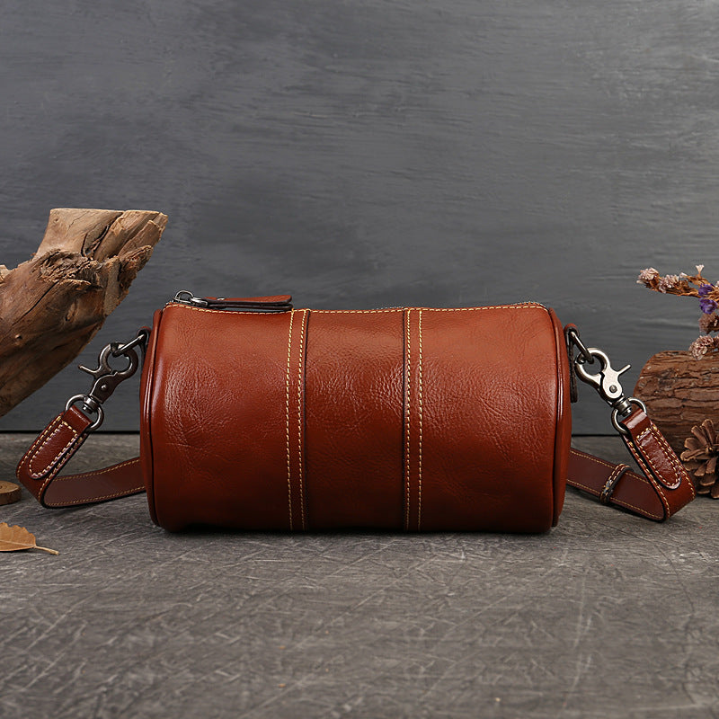 Women's High-grade Cylinder Genuine Leather Large Capacity Crossbody Bags