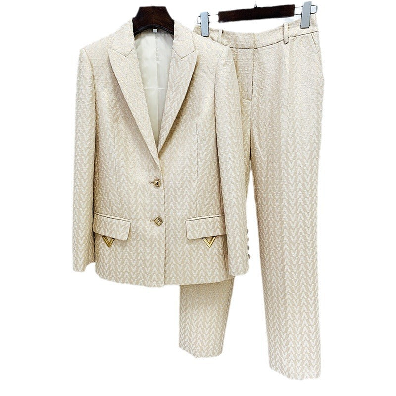 Early Spring Jacquard Mid-length Skinny Two-piece Pants