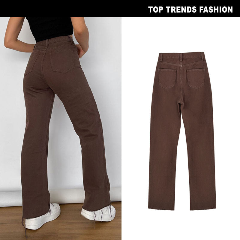 Women's Loose Chocolate Denim Trousers Draping Retro Jeans