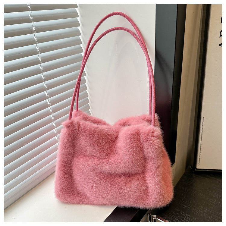 Korean Style Plush College Cute Western Solid Shoulder Bags