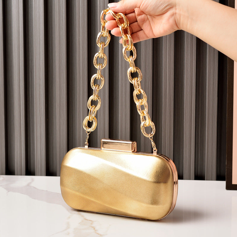 Sier Shiny Surface Leather Party Chain Evening Bags